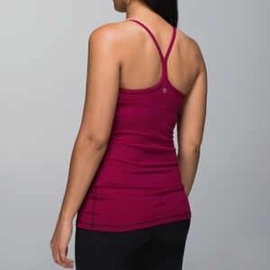 Lululemon Power Y tank top. Dark red + dark brown stripes. 6. Built bra.